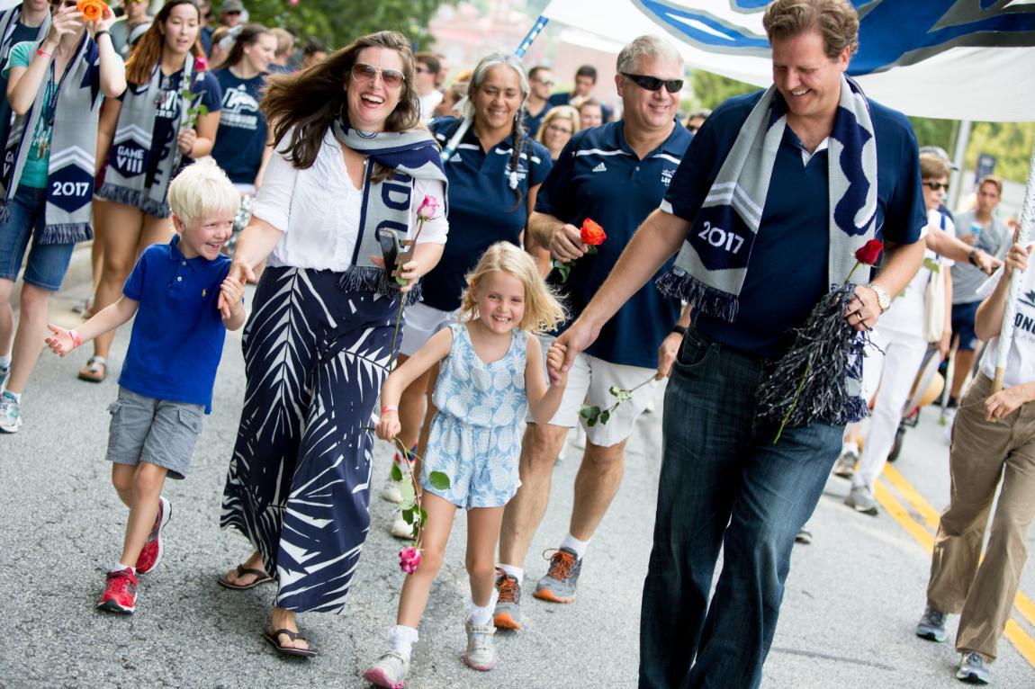 President Reveley and his wife, Marlo, participate in The G.A.M.E. (Greatest Athletics March Ever)