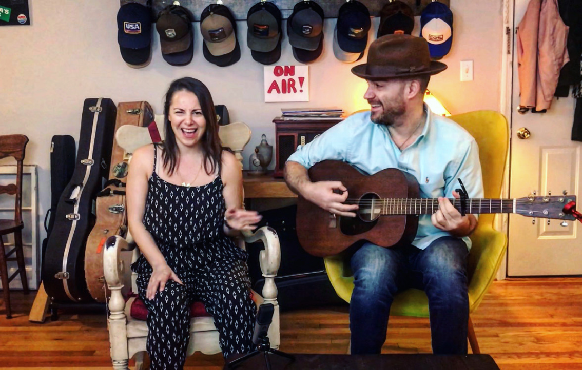 Justin Trawick '04 and Lauren LeMunyan during a Facebook Live broadcast