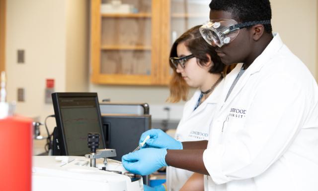 Antonio Harvey working in the lab with Katelynn McCrillis