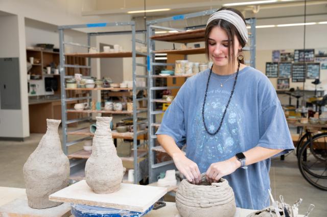 Student working in an art studio