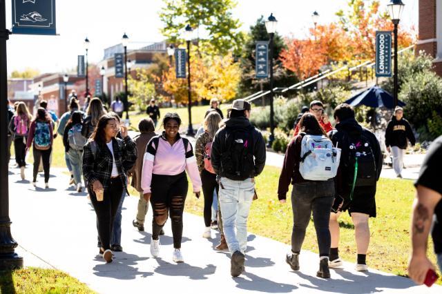 Students walking on Brock Commons during class change